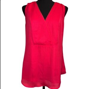 White House Black Market Vibrant Pink-Red V-Neck Sleeveless Blouse Sz 8